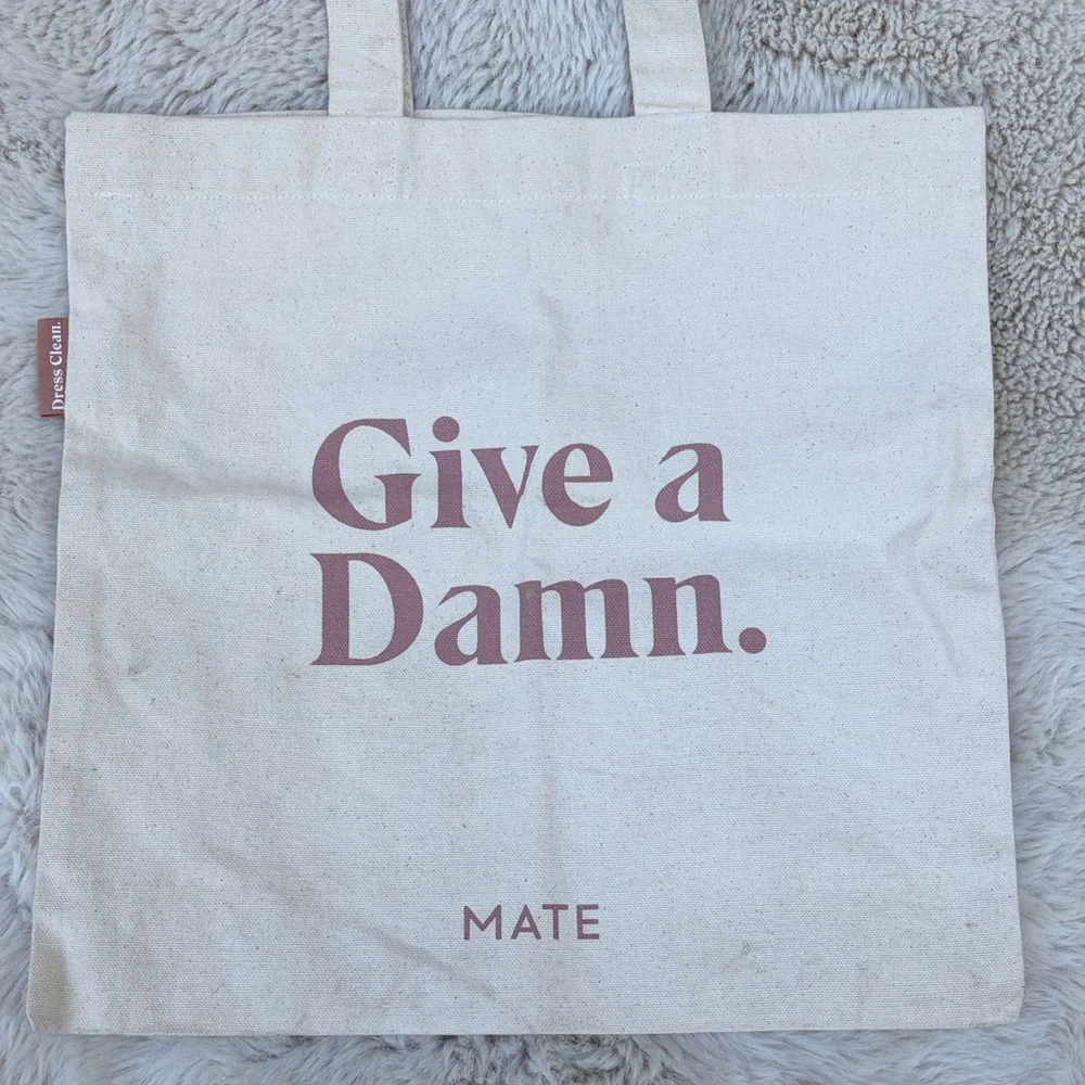 Give a Damn. Canvas Tote Bag in Cream with Dusty Rose Print